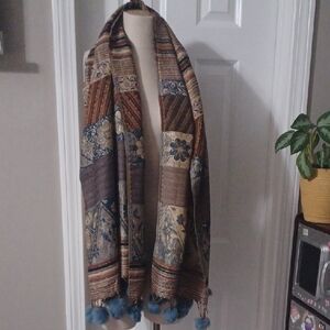 Ash Patchwork Scarf with Blue and Brown Details